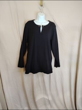 Rafaella Black Long Sleeve Knit Top with Gold Zip Keyhole